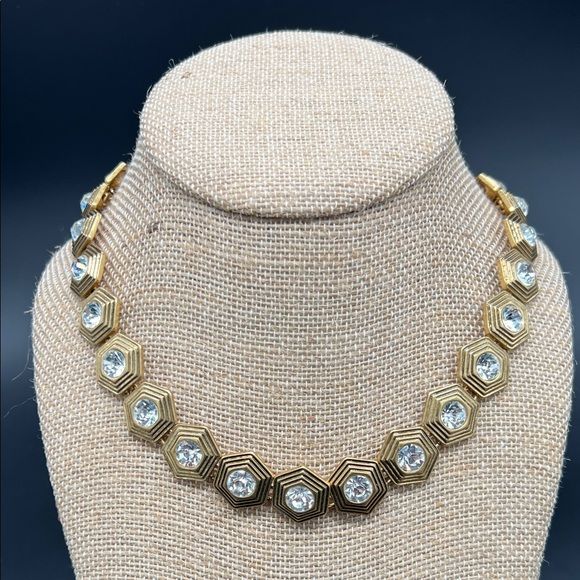 J. Crew Jewelry - J. Crew Vintage Gold Tone Rivoli Rhinestone Hexagon Necklace 1990s